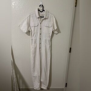 Free People White Short-Sleeve Utility Jumpsuit